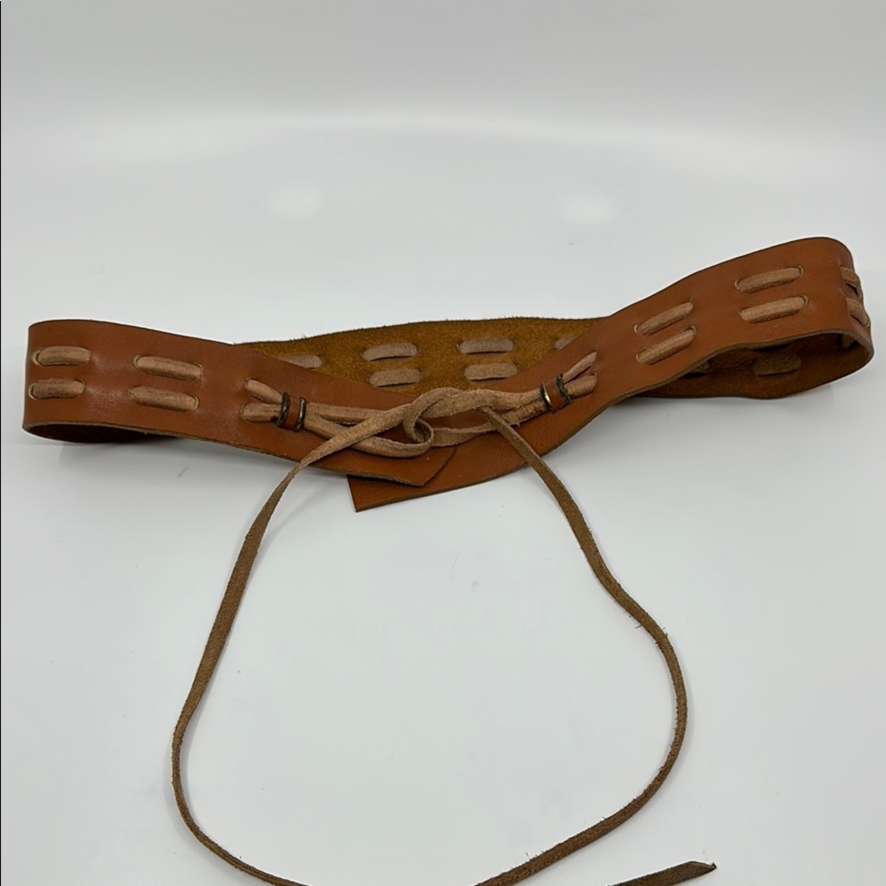 BB Brown Leather Lace-Up Waist Belt, Sz Medium